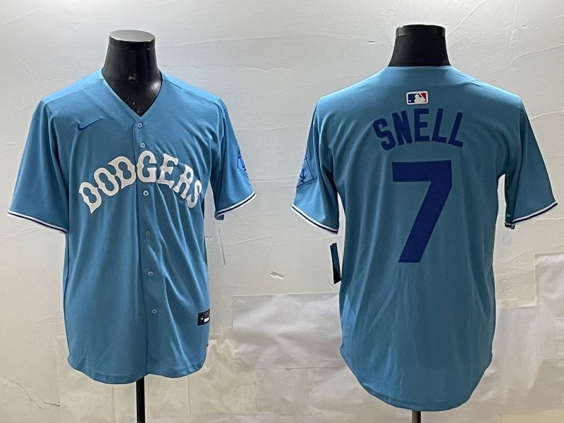 Men Los Angeles Dodgers 7 Snell Light Blue Joint Name 2025 Nike MLB Jersey style 13